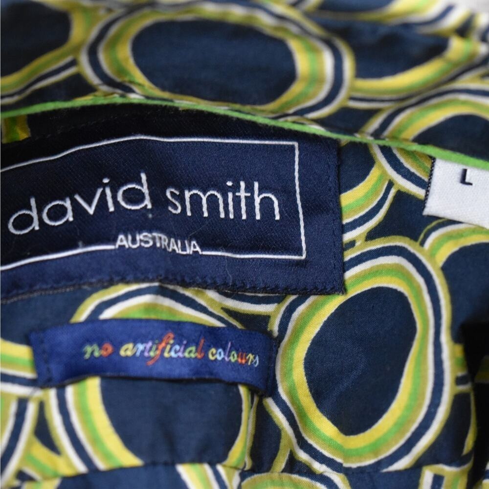 David Smith Australia Button Up Shirt Mens L Blue Green Long Sleeve Geometric - Picture 6 of 11